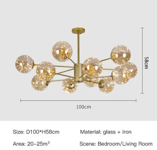 Magic Bean Glass Chandelier Modern  Vintage Brass Accent Lighting