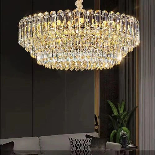 Elegant LED crystal chandelier installed