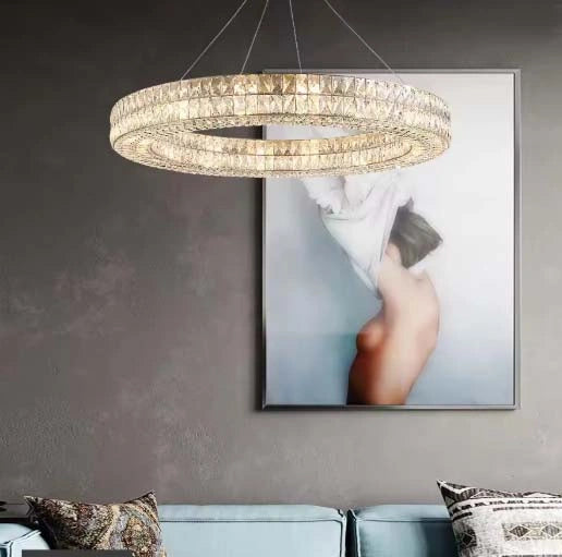 Flush mount crystal chandelier for dining area