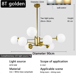 Milky Head Chandelier Modern  Scandinavian Wooden Accent Light