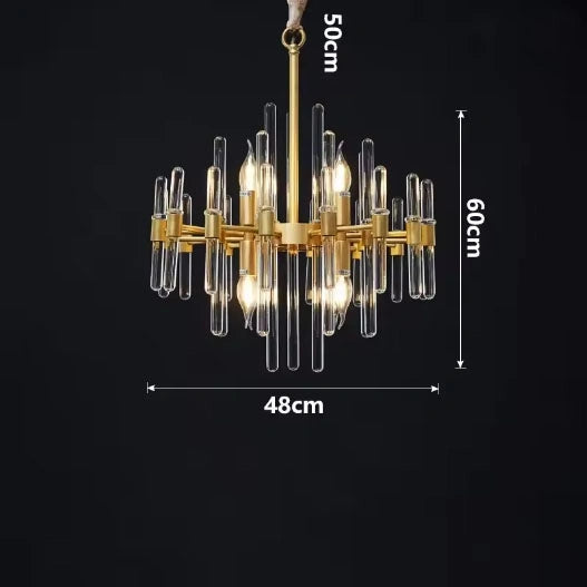 Gold crystal chandelier in room setting