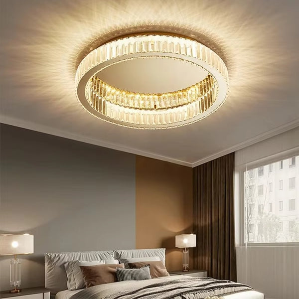 Gold halo-style chandelier with high-clarity crystals