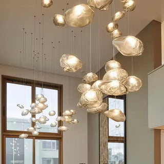 Golden Glow Cascade Glass Chandelier Modern  Ultra Slim LED Panel Lighting