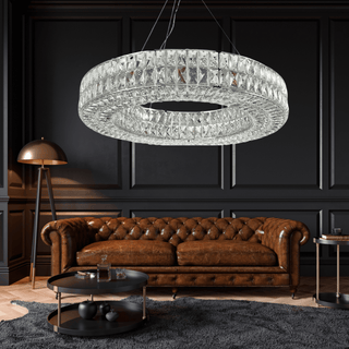 Phoebe Chrome Ring Chandelier Chic Modern  Bohemian Rattan Woven Pendant