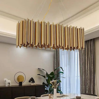 Gold Nest Oval Chandelier Modern  Sculptural Spiral LED Fixture