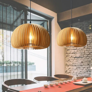 Pumpkin Pendant Chic Modern  Scandinavian Wooden Accent Light