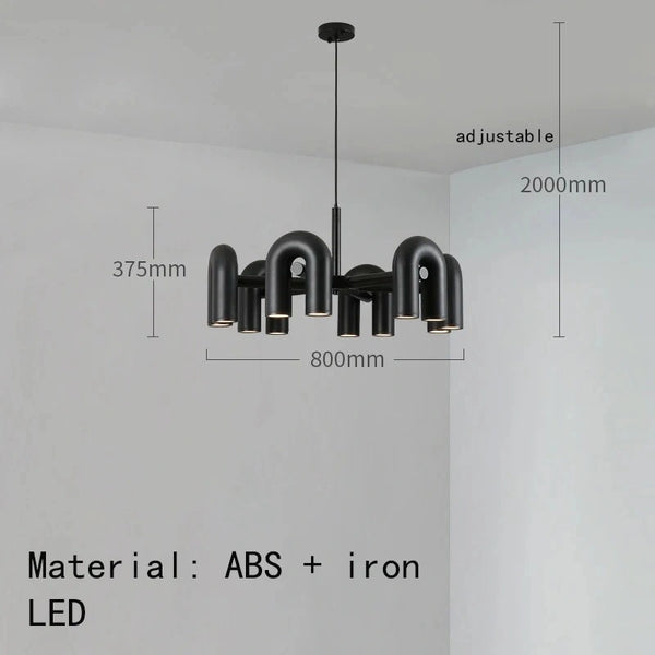 LED U-shaped pendant chandelier close-up