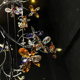 Lily Crystal Flower Chandelier Modern  Bohemian Rattan Woven Pendant