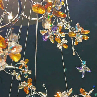 Lily Crystal Flower Chandelier Modern  Bohemian Rattan Woven Pendant