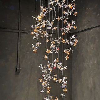 Lily Crystal Flower Chandelier Modern  Bohemian Rattan Woven Pendant