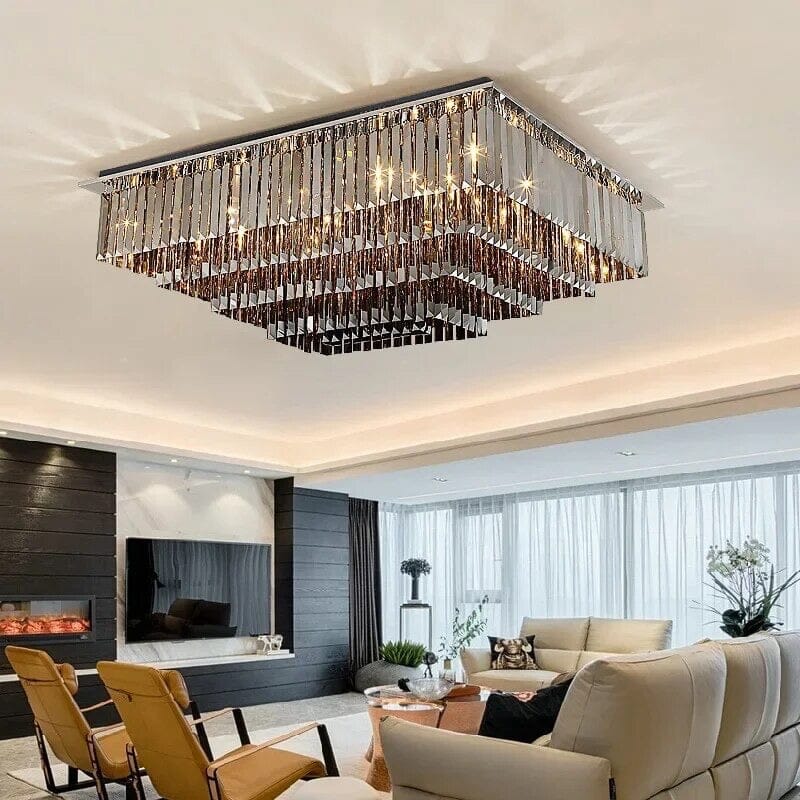 Luxury stainless steel crystal chandelier emitting warm white ambient light