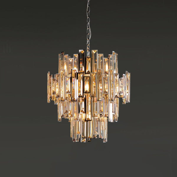 Polished iron and crystal Art Deco chandelier for entryway