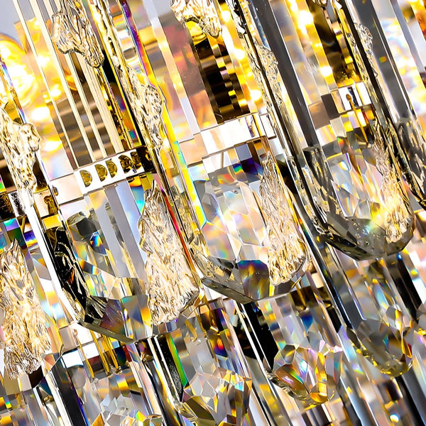 Postmodern crystal chandelier installed in room