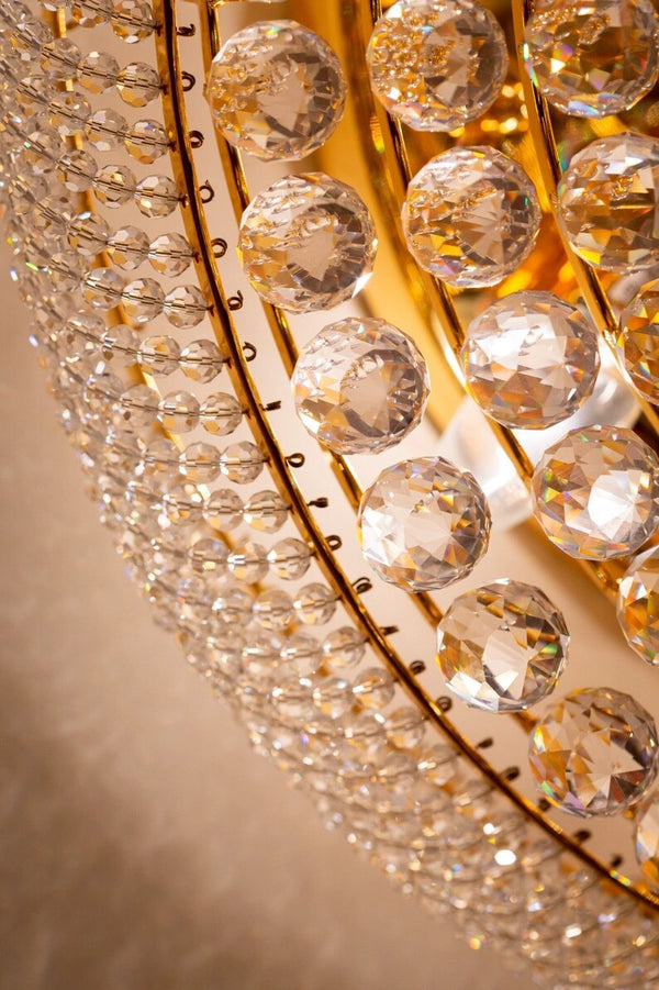 Round crystal chandelier close-up