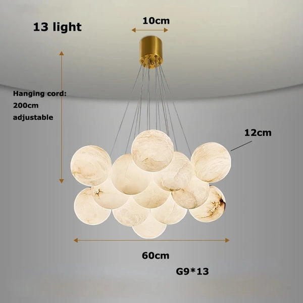Round marble LED pendant fixture