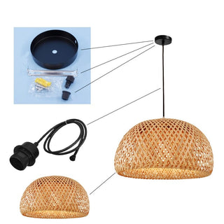 Bamboo basket Lampshade Modern  Chic Glass Globe Pendant