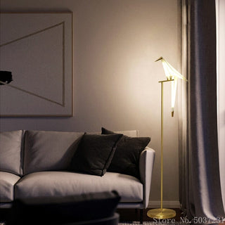 Nordic Acrylic Bird Floor Lamp Modern  Bohemian Rattan Woven Pendant