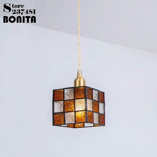 Rubik Cube Glass Pendant Modern  Luxury Gold Frame Light Fitting