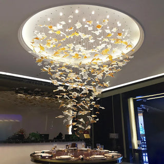 Maple Leaf Crystal Chandelier Modern  Vintage Brass Accent Lighting