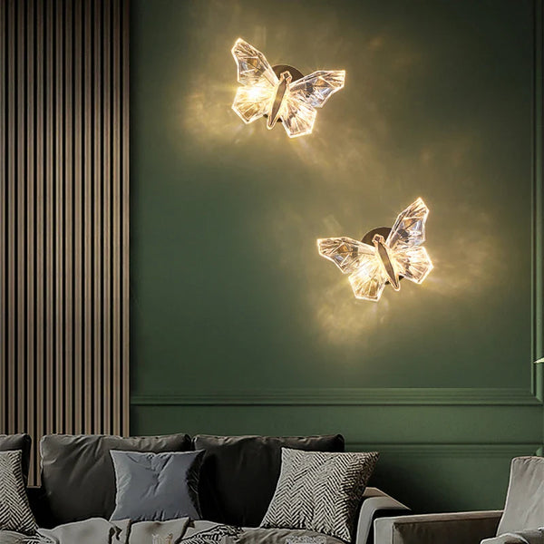 Crystal Butterfly Wall Lamp Modern  Luxury Gold Frame Light Fitting - Zynella