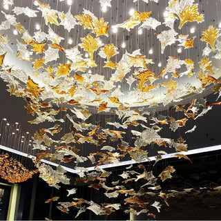 Maple Leaf Crystal Chandelier Modern  Vintage Brass Accent Lighting