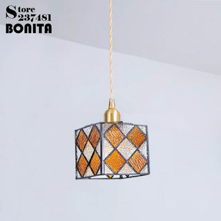 Rubik Cube Glass Pendant Modern  Luxury Gold Frame Light Fitting