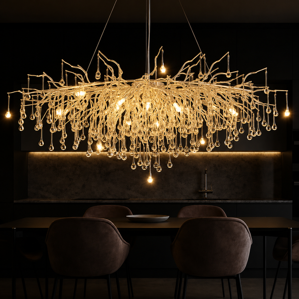 Zynella Chrome Rectangular Crystal Raindrop Chandelier