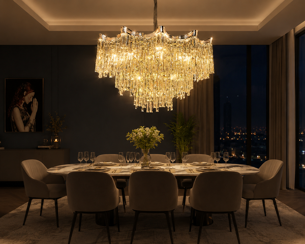 Zynella Elegant Crystal Pendant Light for Living & Dining Room