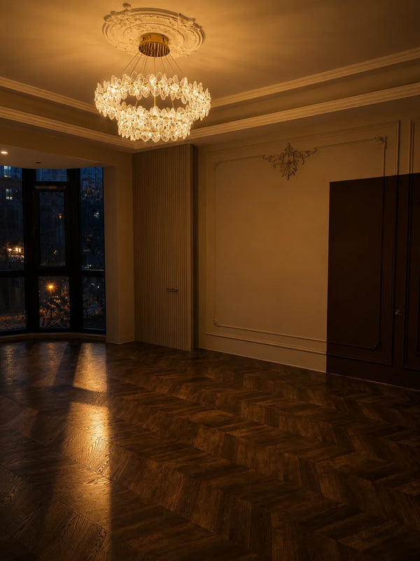 Zynella Luxury Chrome Petal LED Crystal Chandelier