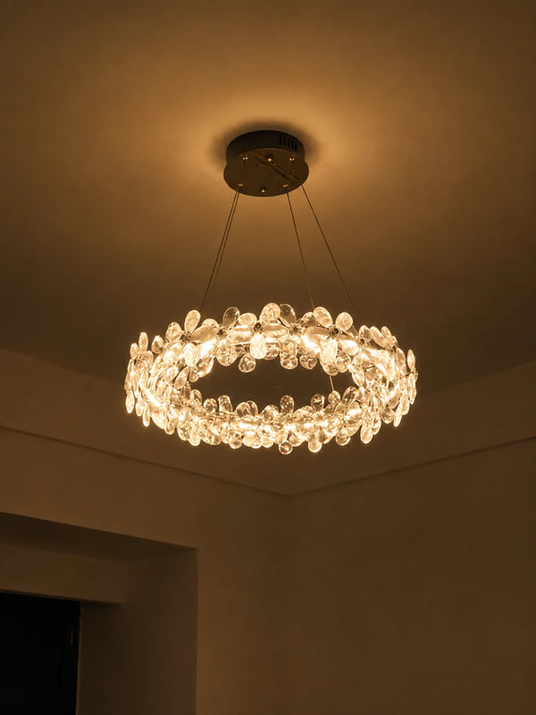 Zynella Luxury Chrome Petal LED Crystal Chandelier
