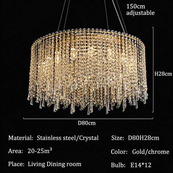 Zynella Luxury Modern Crystal Flush Mount Chandelier for Living & Dining Room