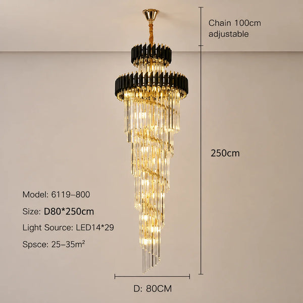 Zynella Black & Gold Luxury Crystal Pendant Chandelier