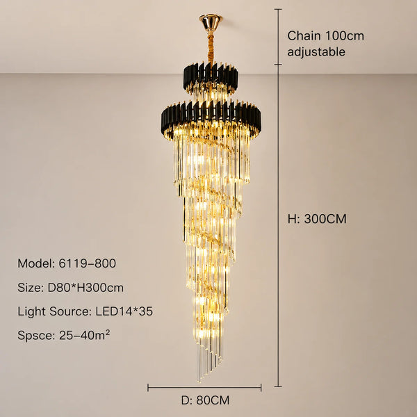 Zynella Black & Gold Luxury Crystal Pendant Chandelier