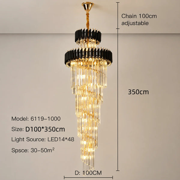 Zynella Black & Gold Luxury Crystal Pendant Chandelier