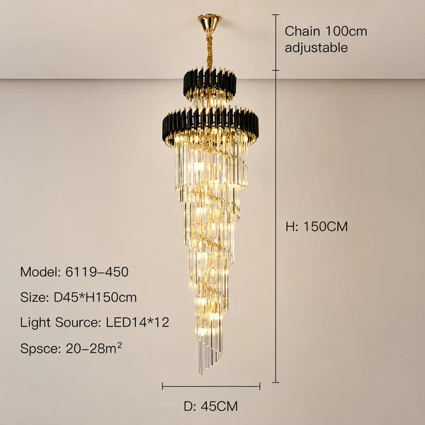 Zynella Black & Gold Luxury Crystal Pendant Chandelier