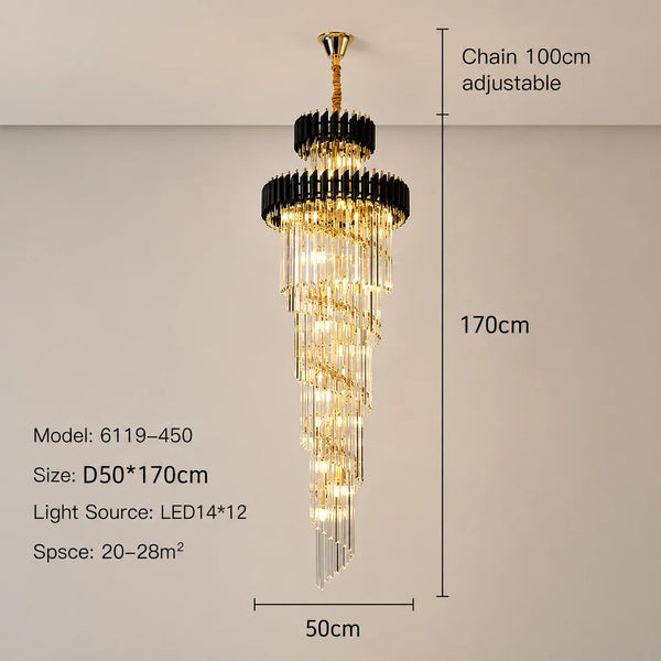Zynella Black & Gold Luxury Crystal Pendant Chandelier