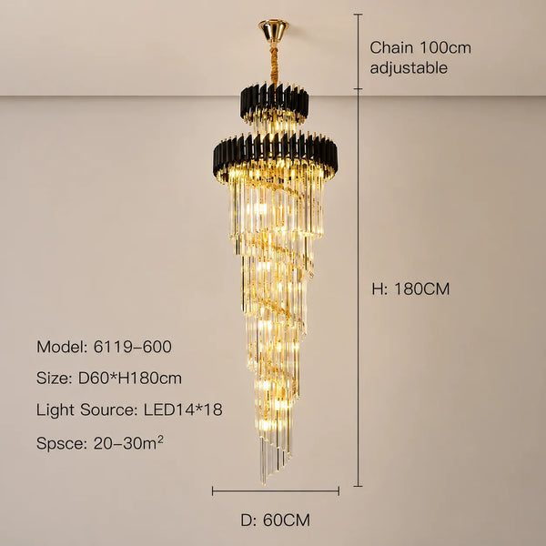 Zynella Black & Gold Luxury Crystal Pendant Chandelier