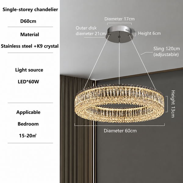 Zynella Modern K9 Crystal LED Chandelier – Luxury Flush Mount Ceiling Light