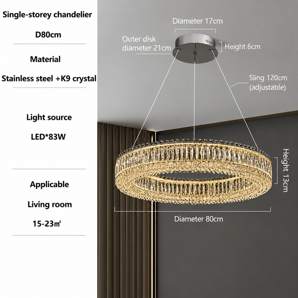 Zynella Modern K9 Crystal LED Chandelier – Luxury Flush Mount Ceiling Light