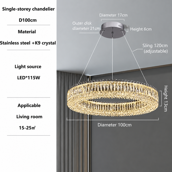Zynella Modern K9 Crystal LED Chandelier – Luxury Flush Mount Ceiling Light
