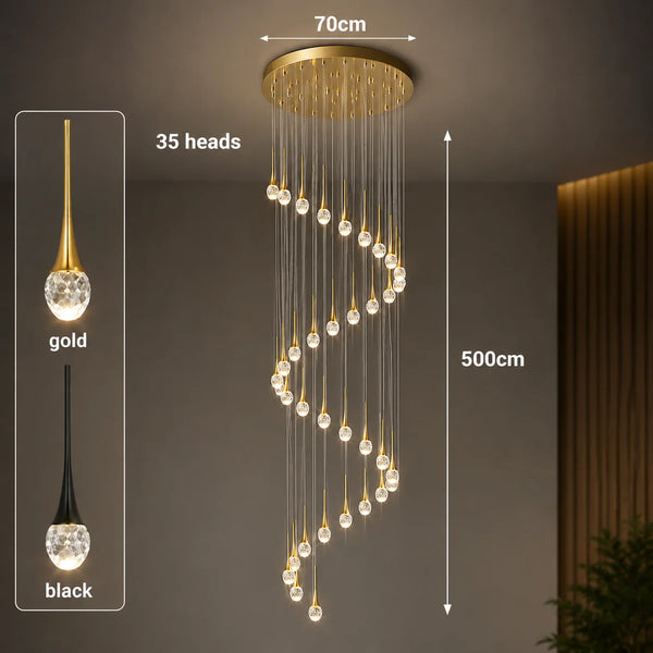 Zynella Cascade:Grand Crystal Staircase & Foyer Chandelier