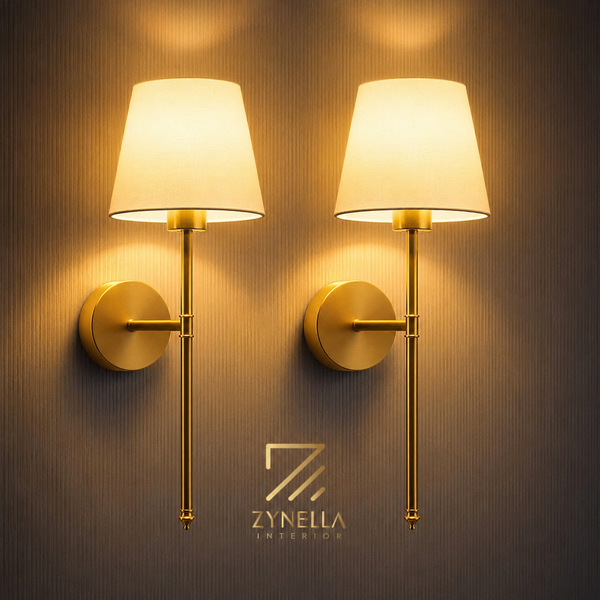 Zynella Renaissance: Wireless Gold Wall Sconces (Set of 2)