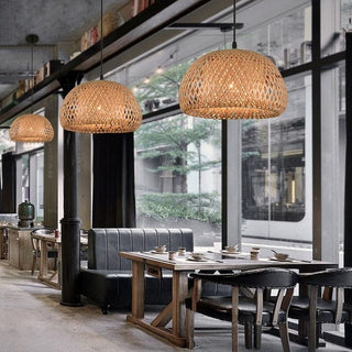 Bamboo basket Lampshade Modern  Chic Glass Globe Pendant