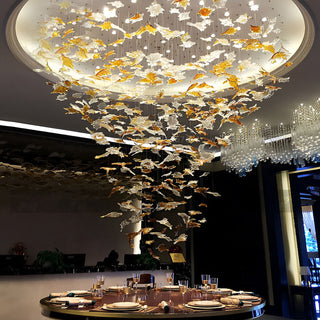 Maple Leaf Crystal Chandelier Modern  Vintage Brass Accent Lighting