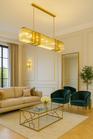 Tressa Rectangle Crystal Chandelier Chic Modern  Handcrafted Artisan Ceiling Light