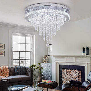 Ava Crystal LED Chandelier Modern  Scandinavian Wooden Accent Light