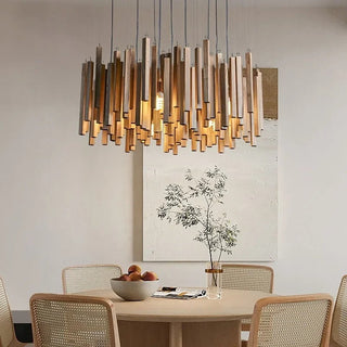 Retro Japanese Wood Pendant Light Modern  Sleek Linear Suspension Light