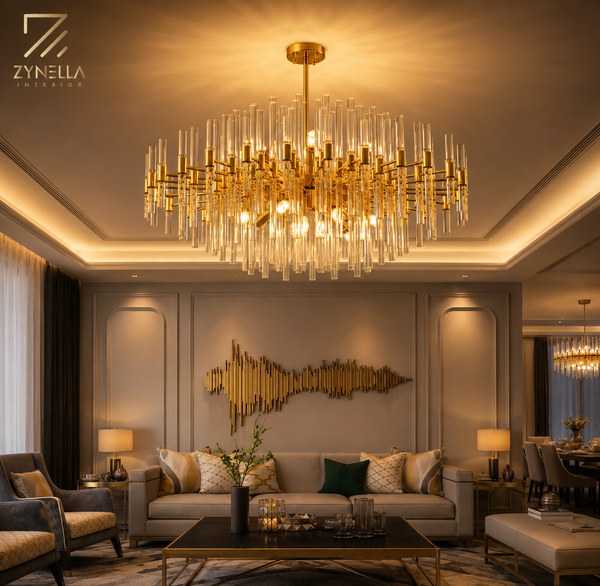 Zynella Luxury Gold Crystal LED Chandelier