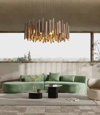 Retro Japanese Wood Pendant Light Modern  Sleek Linear Suspension Light