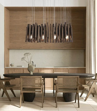 Retro Japanese Wood Pendant Light Modern  Sleek Linear Suspension Light